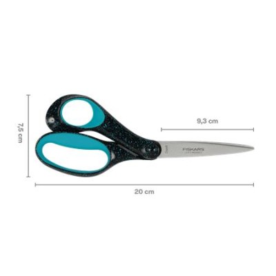 Olló, ifjúsági, 20 cm, balkezes, FISKARS, foltos pávakék Olló, ifjúsági, 20 cm, balkezes, FISKARS, foltos pávakék