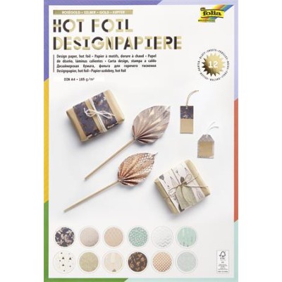 Dekorpapír, A4, 165 g, 12 lap, FOLIA, 12 különböző mintával