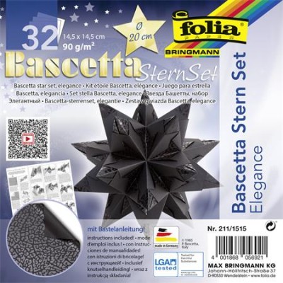 Bascetta csillag készlet, 14,5x14,5 cm, 90 g, 32 lap, FOLIA, fekete-vadvilág