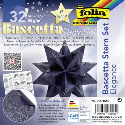 Bascetta csillag készlet, 14,5x14,5 cm, 90 g, 32 lap, FOLIA, kék-indiai álom