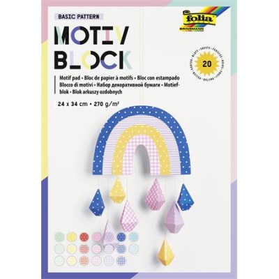 Dekorkarton, 2 oldalas, 24x34 cm, 270 g, 20 lap, FOLIA "Basic Rainbow", 20 különböző minta