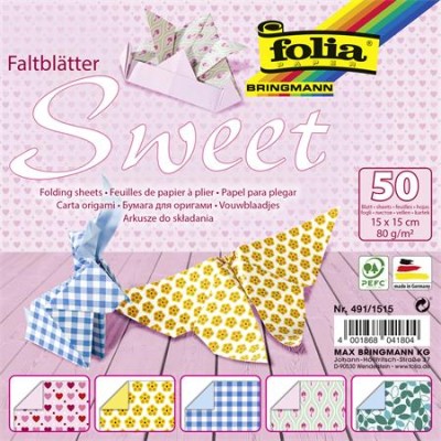 Origami papír, 15x15 cm, 80 g, 50 lap, FOLIA "Sweet", 5 különböző minta