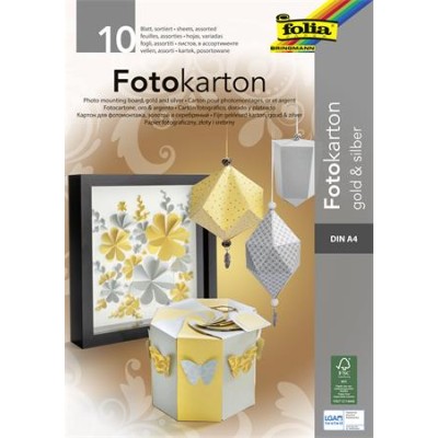 Dekorkarton tömb, A4, 300 g, 10 lap, FOLIA, arany-ezüst