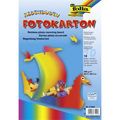 Dekorkarton, 2 oldalas, 22,5x32 cm, 300 g, 10 lap, FOLIA, szivárvány szín