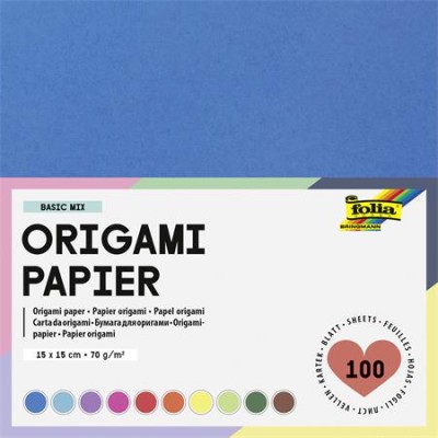 Origami papír, 15x15 cm, 70 g, 100 lap, FOLIA, vegyes színek