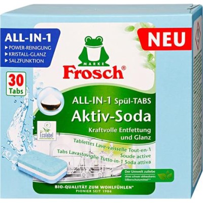 Mosogatógép tabletta, 30 db, FROSCH "All-in-1", aktív szóda
