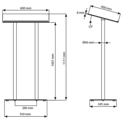 Előadói pulpitus, üveg fedlap, 111 cm