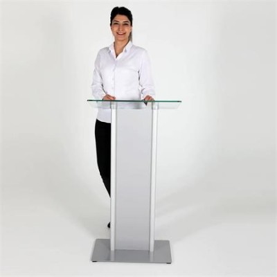 Előadói pulpitus, üveg fedlap, előlappal, 111 cm