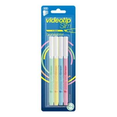 Szövegkiemelő készlet, 1-3 mm, ICO "Videotip Slim", 4 különböző pasztell szín