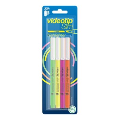 Szövegkiemelő készlet, 1-3 mm, ICO "Videotip Slim", 4 különböző szín