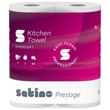 Kéztörlő, 2 rétegű, 2 tekercses, 64 lapos, "Satino Prestige", fehér