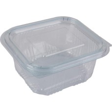 Ételtároló doboz, egybefedeles, műanyag, szögletes, 250 ml, 100 db, "Party", víztiszta