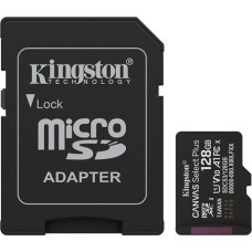 Memóriakártya, microSDXC, 128GB, C10/UHS-I/U1/V10/A1, Gen3, adapter, KINGSTON "Canvas Select Plus"