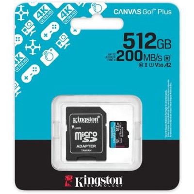 Memóriakártya, microSDXC, 512GB, C10/UHS-I/U3/V30/A2, Gen4, adapter, KINGSTON "Canvas Go! Plus" Memóriakártya, microSDXC, 512GB, C10/UHS-I/U3/V30/A2, Gen4, adapter, KINGSTON "Canvas Go! Plus"