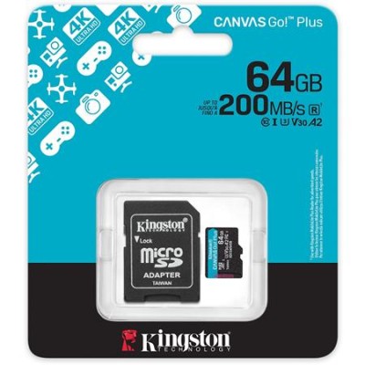 Memóriakártya, microSDXC, 64GB, C10/UHS-I/U3/V30/A2, Gen4, adapter, KINGSTON "Canvas Go! Plus" Memóriakártya, microSDXC, 64GB, C10/UHS-I/U3/V30/A2, Gen4, adapter, KINGSTON "Canvas Go! Plus"