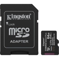 Memóriakártya, microSDXC, 64GB, C10/UHS-I/U1/V10/A1, Gen3, adapter, KINGSTON "Canvas Select Plus"