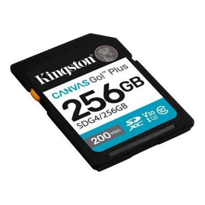 Memóriakártya, SDXC, 256GB, C10/UHS-I/U3/V30, Gen4,KINGSTON "Canvas Go! Plus"