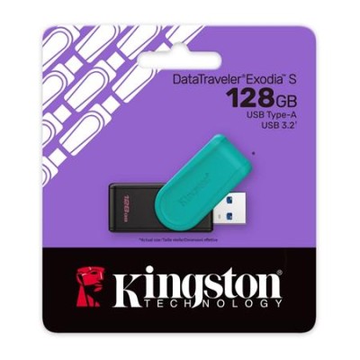 Pendrive, 128GB, USB 3.2 Gen1, KINGSTON "DataTraveler Exodia S", fekete-türkiz