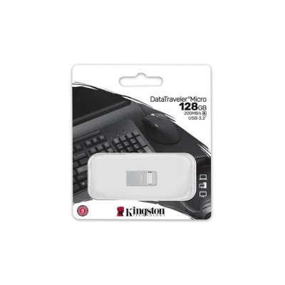 Pendrive, 128GB, USB 3.2, 200MB, fém, KINGSTON "DT Micro Gen2"
