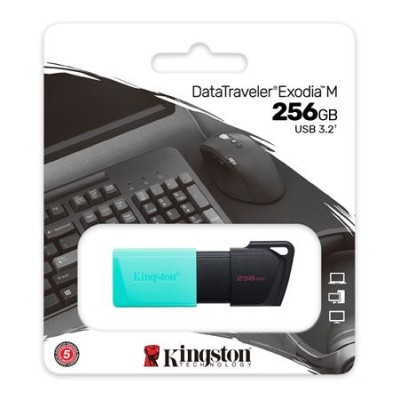 Pendrive, 256GB, USB 3.2, KINGSTON "Exodia M", fekete-türkiz