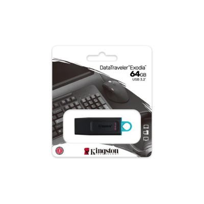 Pendrive, 64GB, USB 3.2, KINGSTON "DataTraveler Exodia", fekete-kék