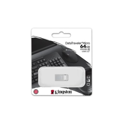 Pendrive, 64GB, USB 3.2, 200MB, fém, KINGSTON "DT Micro Gen2"