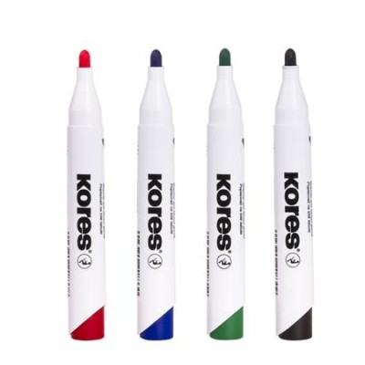 Tábla- és flipchart marker készlet, 1-3 mm, kúpos, KORES "K-Marker", 4 különböző szín