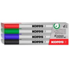 Tábla- és flipchart marker készlet, 1-3 mm kúpos, KORES "K-Marker W1", 4 különböző szín