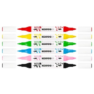 Dekormarker készlet, akril, 1-2 mm, kétvégű, KORES " K-Kreative", 6 különböző szín