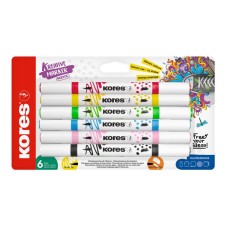 Dekormarker készlet, akril, 1-2 mm, kétvégű, KORES " K-Kreative", 6 különböző szín