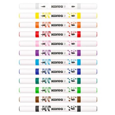 Dekormarker készlet, akril, 1-2 mm, kétvégű, KORES " K-Kreative", 12 különböző szín