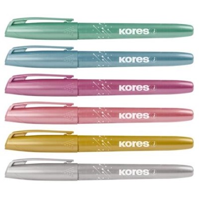 Szövegkiemelő készlet, 3-5 mm, KORES "Glitter", 6 különböző csillámos szín