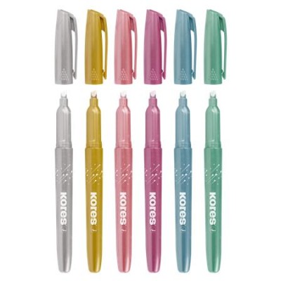 Szövegkiemelő készlet, 3-5 mm, KORES "Glitter", 6 különböző csillámos szín