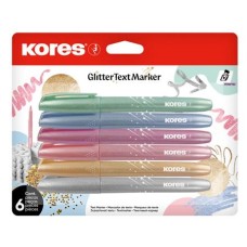 Szövegkiemelő készlet, 3-5 mm, KORES "Glitter", 6 különböző csillámos szín