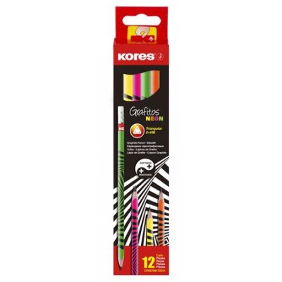 Grafitceruza radírral, HB, háromszögletű, KORES "Neon"