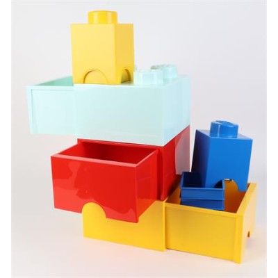 Tárolódoboz, fiókos, LEGO "Brick", sárga