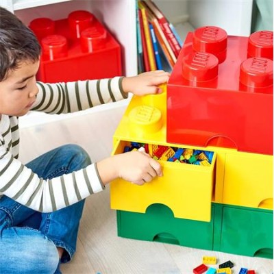 Tárolódoboz, fiókos, LEGO "Brick", sárga
