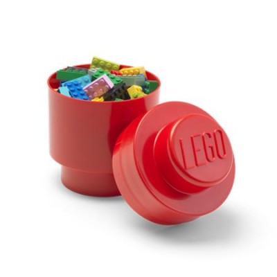 Tárolódoboz, henger, LEGO, piros