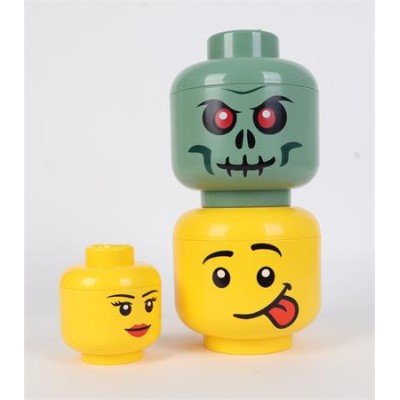 Tárolódoboz, fej, kicsi, LEGO, Green Skeleton