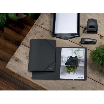 Gumis mappa, karton, A4, LEITZ "Recycle", fekete