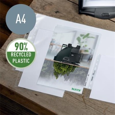Genotherm, felül és belső oldalon nyitott, lefűzhető, A4, PP, 140 mikron, narancsos felület, LEITZ "Recycle"