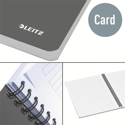Spirálfüzet, A5, vonalas, 90 lap, laminált karton borító, LEITZ "Office", szürke-piros
