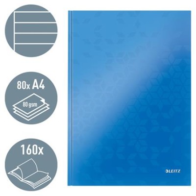 Beíró, A4, vonalas, 80 lap, keményfedeles, LEITZ "Wow", kék