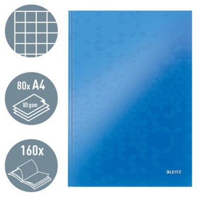 Beíró, A4, kockás, 80 lap, keményfedeles, LEITZ "Wow", kék