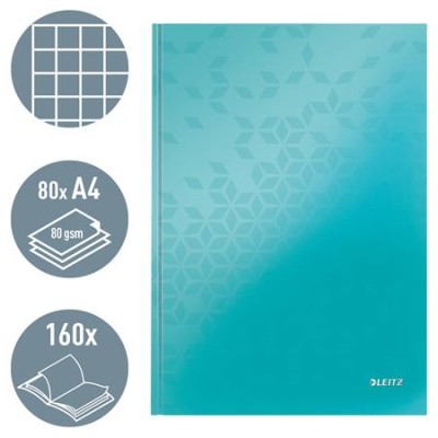Beíró, A4, kockás, 80 lap, keményfedeles, LEITZ "Wow", jégkék
