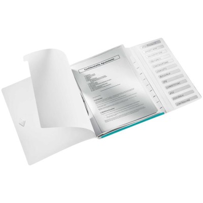 Előrendező, A4, 12 részes, műanyag, LEITZ "Wow", jégkék