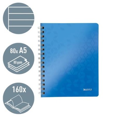 Spirálfüzet, A5, vonalas, 80 lap, LEITZ "Wow", kék