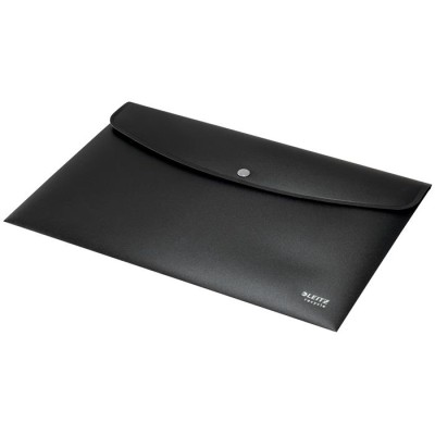 Irattartó tasak, A4, PP, patentos, LEITZ "Recycle", fekete