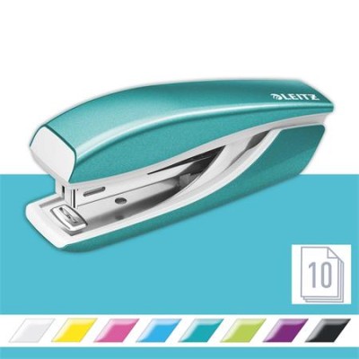 Tűzőgép, mini, No. 10, 10 lap, fém, LEITZ "Nexxt Wow", jégkék