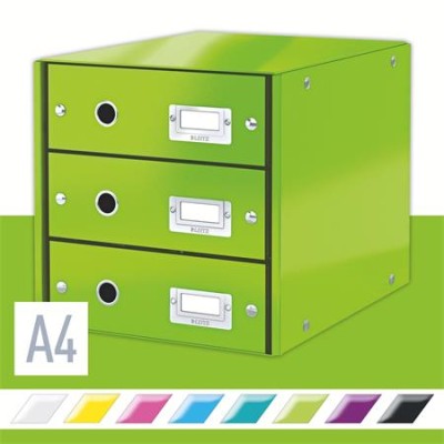 Irattároló, laminált karton, 3 fiókos, LEITZ "Click&Store", zöld